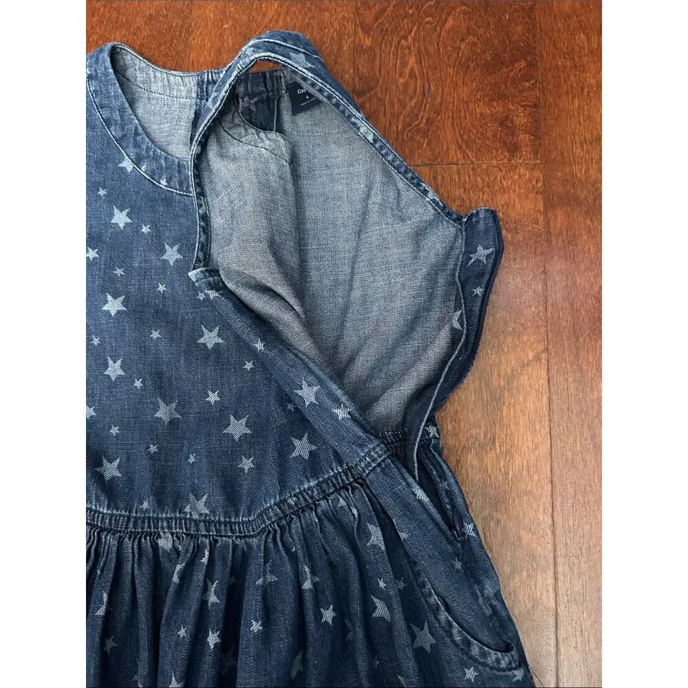 Gap Kids Star-Print Blue Denim Dress, Great 4th of July Summer Dress, Size Lg